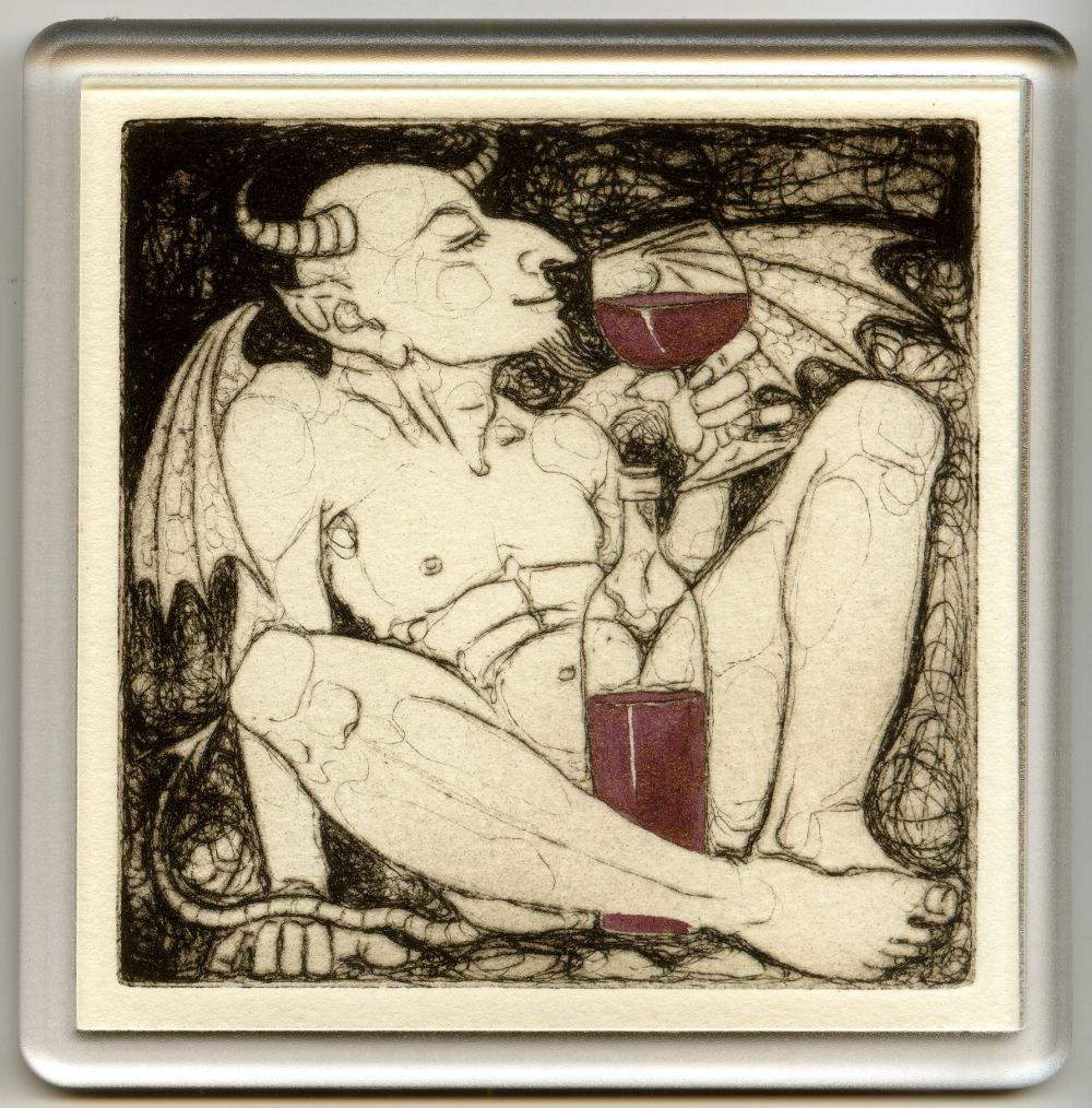 Demonic Wine 1 - drypoint coaster