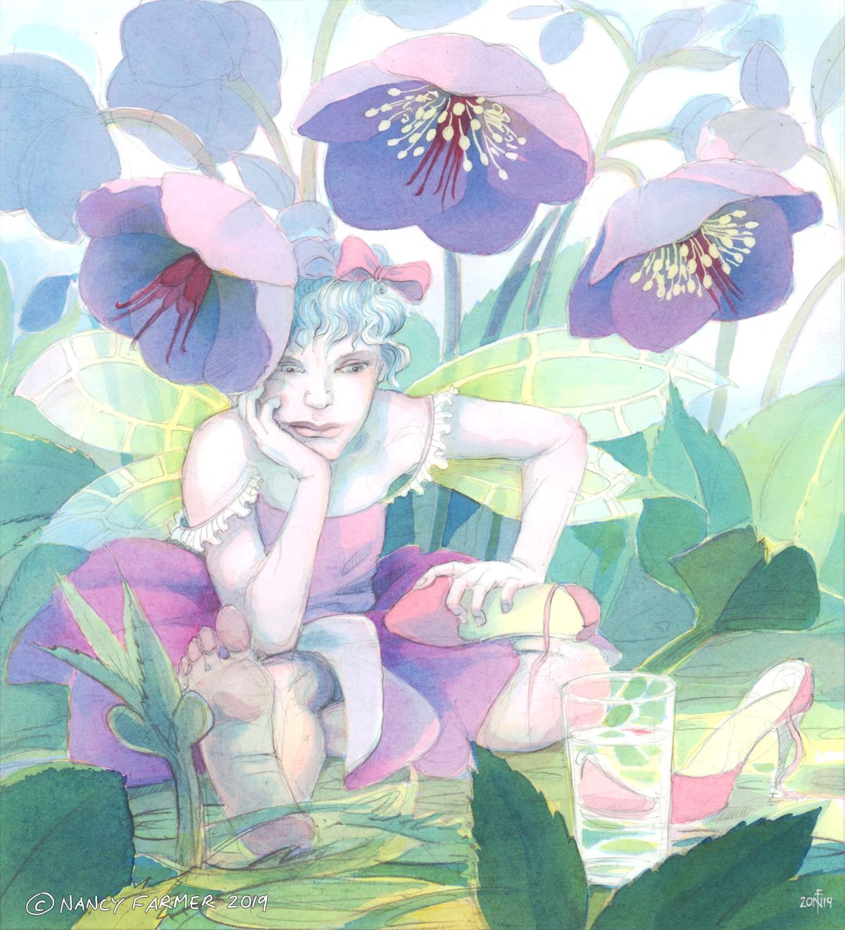 Lenten Rose Fairy - watercolour - by Nancy Farmer